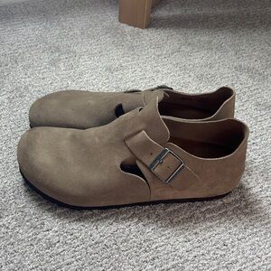 Birkenstock Men's Brown Suede Slip-Ons with Buckle